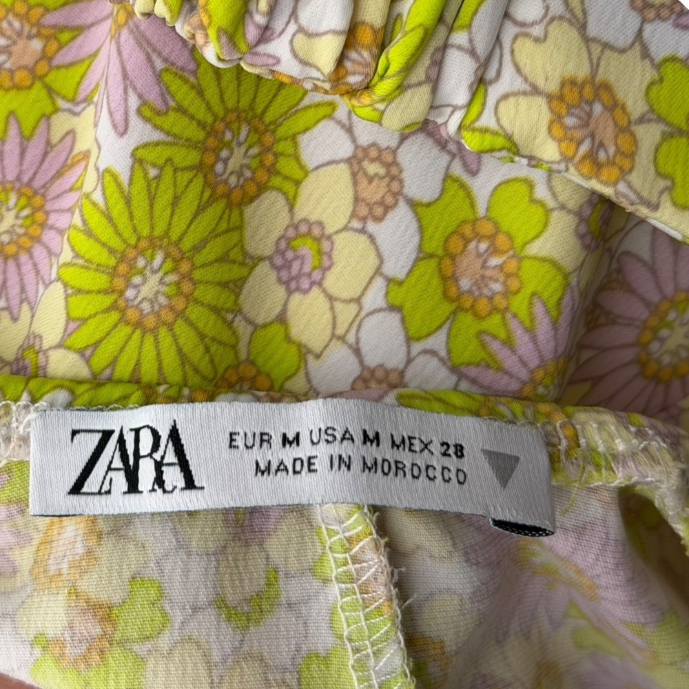Zara 70's Style Floral Midi Slip Dress Lime Green Pink Daisy Open Back Size M - Picture 7 of 8